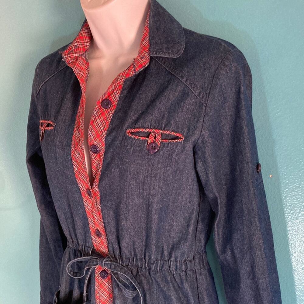 Casual Corner VINTAGE Denim Midi Womens Size S Cotton Dress Tie Waist & Pockets